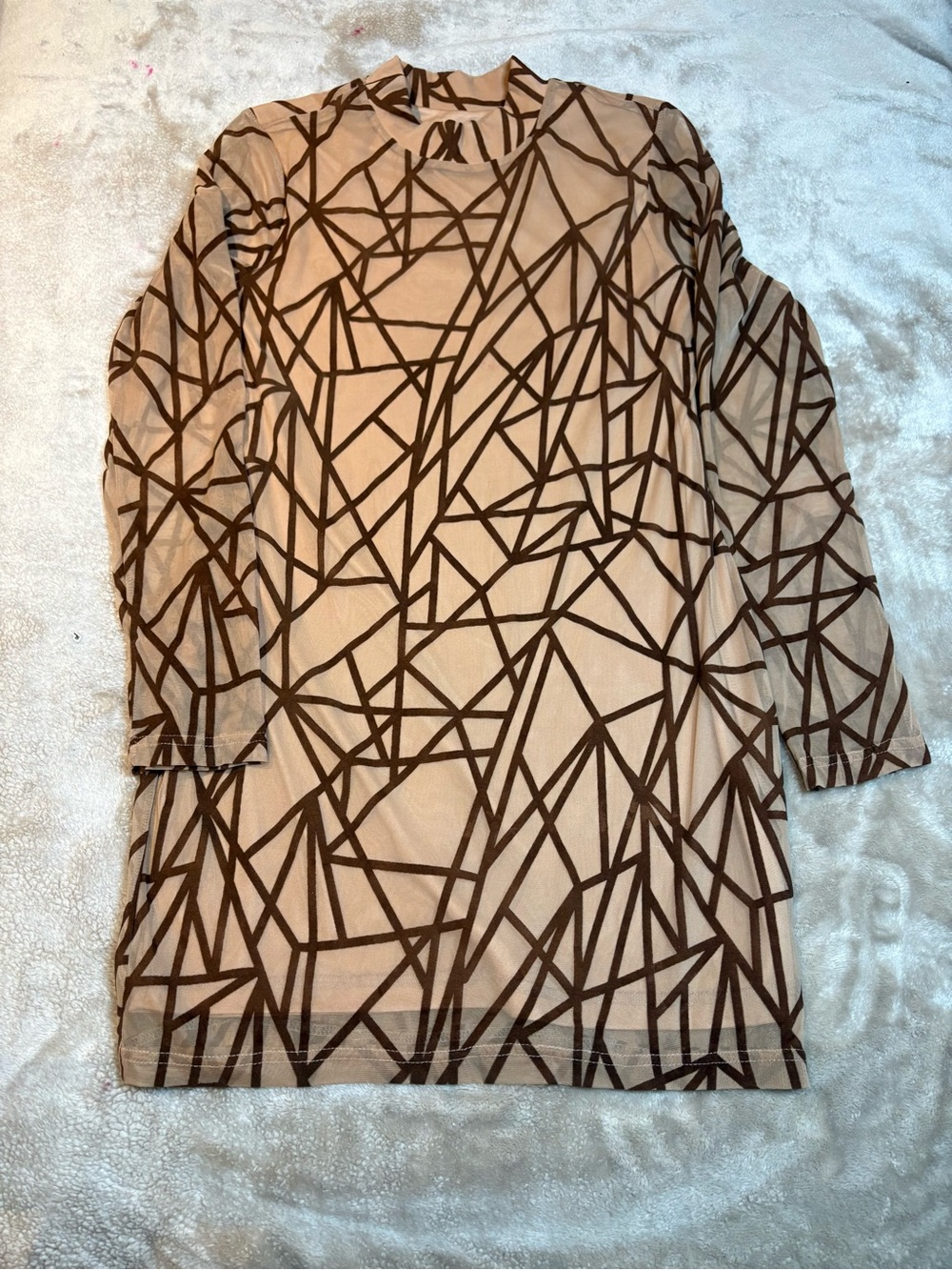 SHEIN Beige Tunic with Brown Geometric Lines